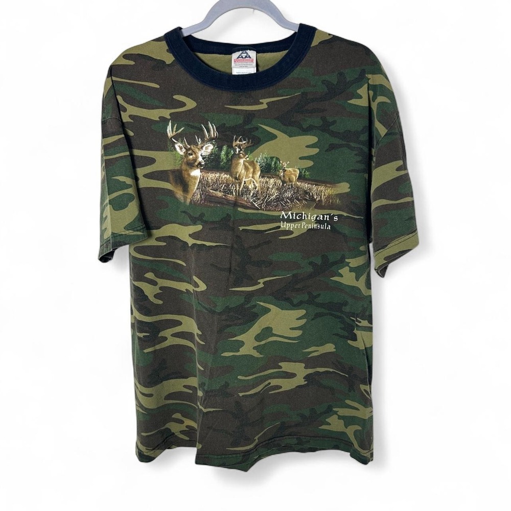 Vtg 90s‎ Whitetail Deer Camo Tee T-Shirt  Camoflage Country USA XL
